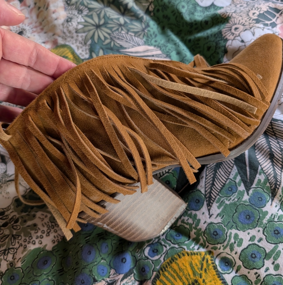 Suede Fringe Ankle Boots